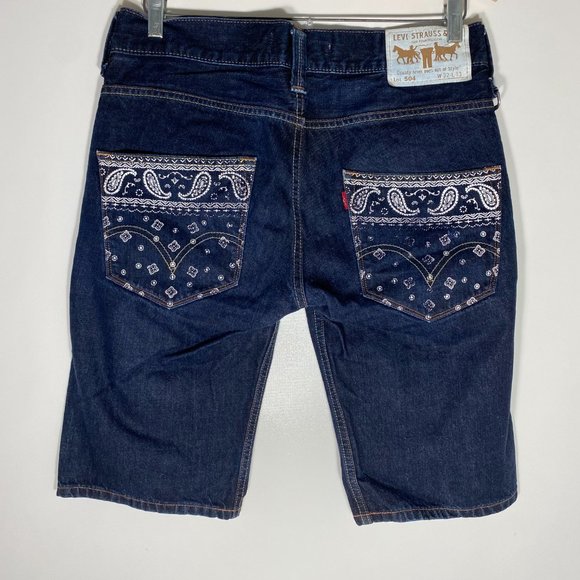 Levis Men Jean Shorts 504 Straight Dark Wash Paisley Pockets Denim Blue Sz 32x13 - Picture 3 of 15
